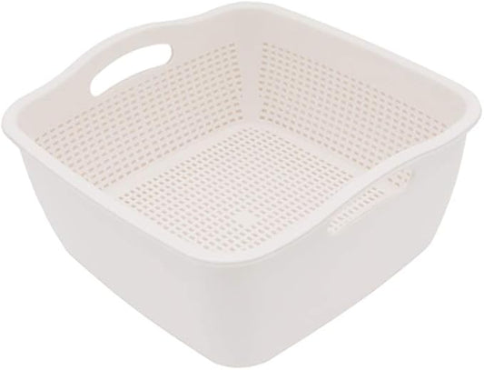 SoarRokt 2-in-1 Kitchen Colander Food Strainer Bowl Sets，Multifunction Large Plastic Washing Bowl and Strainer (white) (A18)