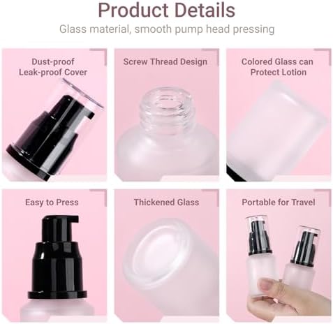 Segbeauty 1oz Frosted Glass Travel Bottles for Lotion, 3pcs Matte Translucent Empty Essential Oil Bottle, 30ml Travel Size Skincare Containers, Cream Pump Bottle, Toiletry Bottles for Liquids