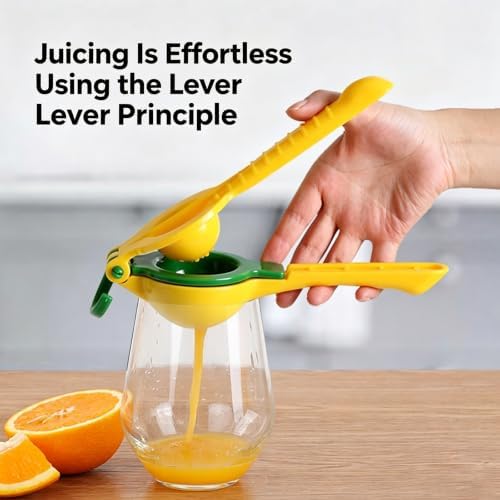 Handheld Lemon Squeezer Plastic 2-in-1 Lemon Squeezer Manual - Sturdy, High Juice Yield and Easy to Clean & Use, Lime Juicer Squeezer for Kitchen, Cooking, Cocktails & Baking, Yellow