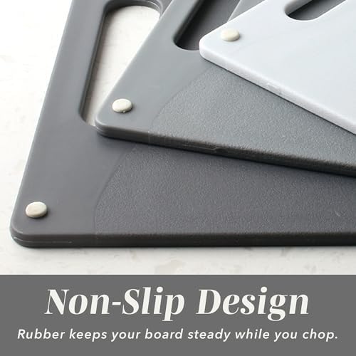 COOK WITH COLOR Non-Slip Cutting Board Set – Kitchen Essentials with Easy Grip Handle for Meat, Veggies, and Fruits, 3 Cutting Boards, Gray