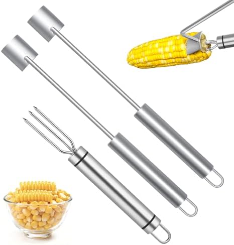 Professional Corn Peeler for Corn on the Cob, 2-Pack Stainless Steel Corn Stripper Tool with Long Handle & Safety Guard, Efficient Corn Kernel Remover for Kitchen, Wedding Favors, Party Supplies (2)