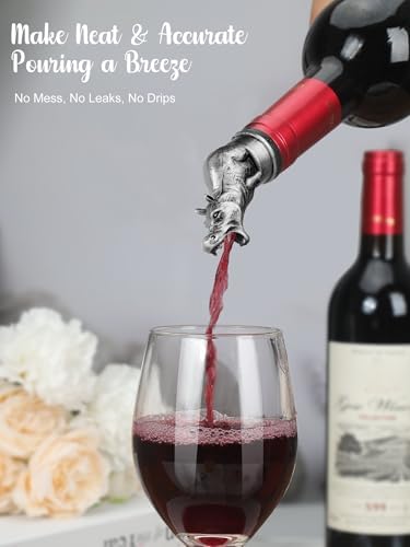 Animal Wine Pourer Spout, Drip Free Bottle Pourer & Stopper for Wine and Liquor Bottles, Funny Gift for Men, Dad, Hostess and Housewarming, Bar Cart Accessory for Holiday Party Decor, Multiple Animal