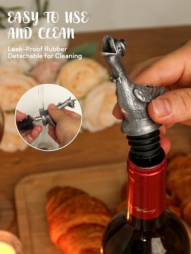Goose Wine Pourer with Top Hat, Zinc Alloy Metal Animal Liquor Bottle Pourer Spout with Aerator & Stopper, Drip Free Universal Fit for Wine Whiskey Spirits, Funny Bar Accessory & Gift for Wine Lovers