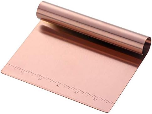 Pastry Bench Scraper,Scraper with Measurements,Stainless Steel Chopper,Sharp Flakes&Non-Stick,for Chocolate Cakes, Pastry/Cinnamon Rolls/Dinner Rolls/Pizza/Pasta (Rose Gold)