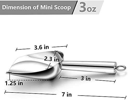 TeamFar Mini Scoop Set of 2, 3 Oz Small Ice Canister Candy Scoops - Silver