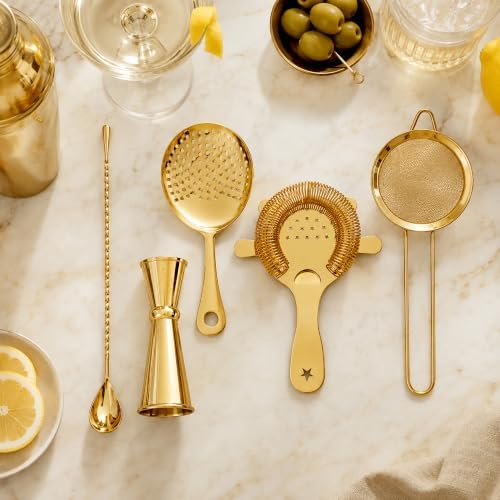 Homestia 5 Pcs Cocktail Strainer Set, Stainless Steel Bar Tools Set, Gold