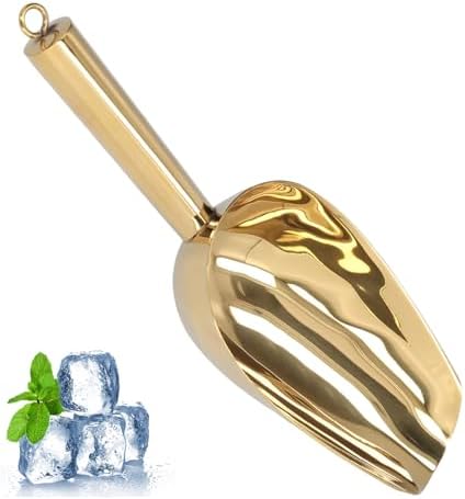 Alvinlite Stainless Steel Ice Scoop 8Oz, 9" Round Bottom Ice Cream Scooper with Hanging Ring for Ice Maker freezer, Small Food Scoops for Bar Party Wedding Pet Dog Kitchen