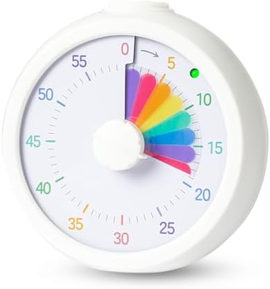 Visual Timer for Kids 60 Minute Countdown Timer Rainbow Disk Desk Timer Clock for Classroom Study Office Kitchen with Silent Operation (White)