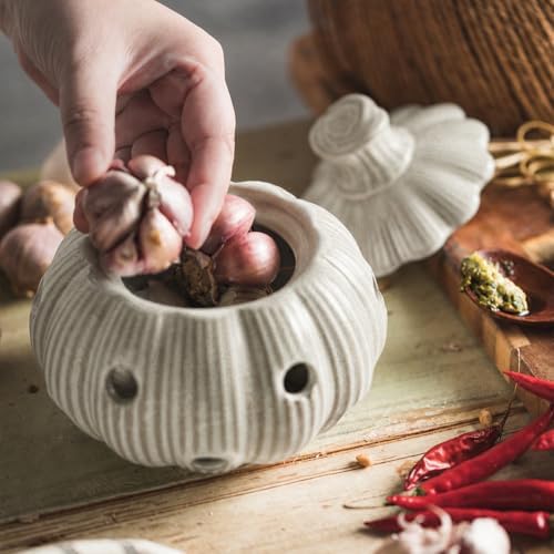 Garlic Keeper Jar with Lid, Garlic Storage Container Keep Fresh