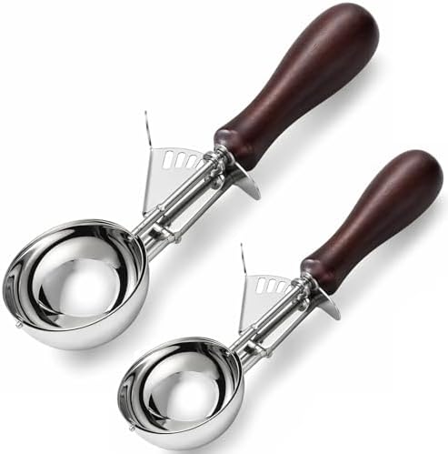 Ice Cream Scoop with Invisibility Trigger Release, Cookie Scoop for Baking, 304 Stainless Steel Cookie Dough Scooper with Release Lever, Disher for Muffins, Fruit & Vegetables (Medium & Small)