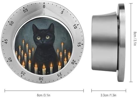 Black Cat in Room of Candles Kitchen Timers for Cooking Minimalist Chef Cooking Timer Clock with Loud Alarm No Batteries Required Mechanical Desk Timer Magnetic Backing