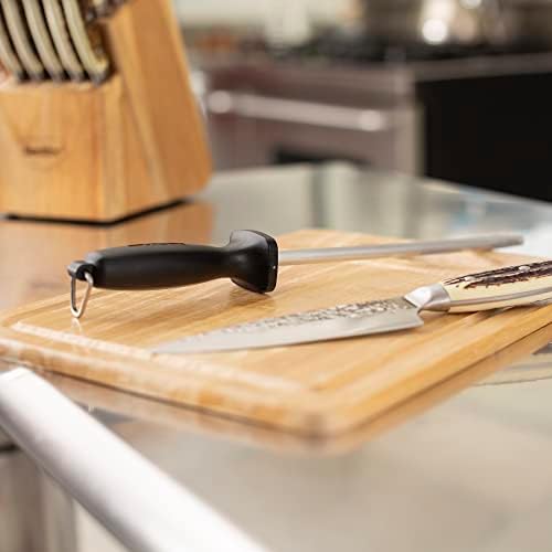 Smith’s 9-Inch Sharpening Steel – High-Carbon Steel Knife Sharpener – Hanging Hook – Protective Hand Guard – Quick Straight Blade Sharpening