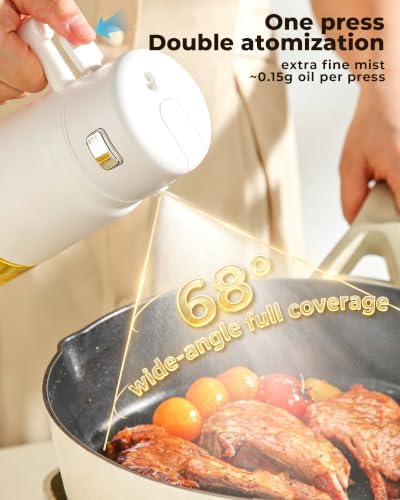 23.7oz/700ml Glass Olive Oil Sprayer for Cooking, 2-in-1 Oil Dispenser for Kitchen, Air Fryer, Salad, BBQ, Food Grade Spray Bottle with Portion Control