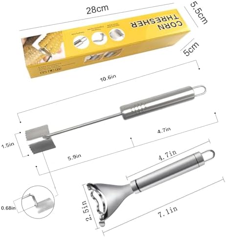 Corn Peeler For Corn On The Cob，2025 Upgrade Sawtooth Corn Cob Stripper Tool ，Ergonomic Design Ideal Tool For Long Handle Stainless Steel Corn On the Cob Stripper Tool (Silver, 2pack)