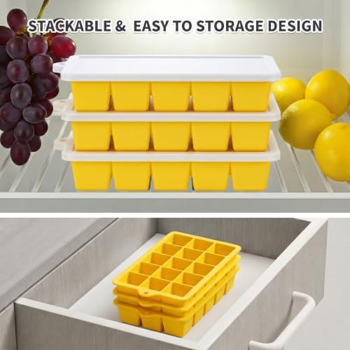 Silicone Ice Cube Tray 2 Pack, HANCELANT Ice Cube Mold, Ice Trays for Freezer with Lid for Whiskey, Cocktail, Drinks and Food, Freezer, BPA Free, Easy Release