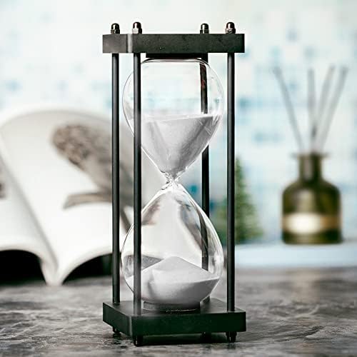 Hourglass Timer 60 Minute, Black Wooden Sand Timer, White