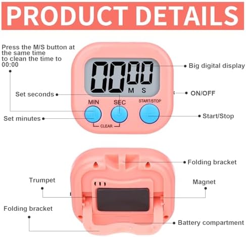 16 Packs Digital Timer Multi-Function Electronic Timers for Classroom Small Magnetic Countdown Stopwatch Mini Loud Alarm Stop Clock for Kitchen Cooking Games Meeting Study Work Baking Sports Office
