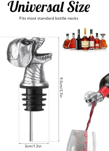 Skull Wine Pourer Spout for Bottles, Skeleton Head Liquor Pourer Stopper for Halloween Party, Gothic Bar Accessories for Wine Whiskey Spirits, No Drip Wine Dispenser Fits Most Standard Bottle Necks
