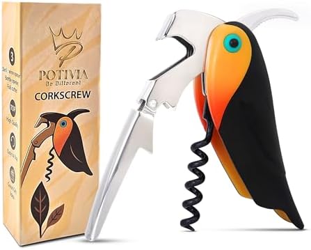 Wine Opener Waiter Corkscrew - Professional Wine Key for Servers & Bartenders with Foil Cutter - Manual Bottle Opener, Double Hinged Bird Shape 3-in-1 (Black)