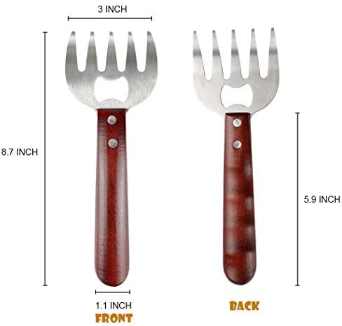 AIYUE Meat Shredding Claws Stainless Steel Pulled Pork Shredder Meat Claws for BBQ Shredding Pulling Handing Lifting & Serving Pork Turkey Chicken with Long Wood Handle (2 PCS,BPA Free)