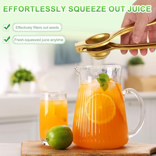 uxcell Metal Lemon Squeezer, Stainless Steel Citrus Fruit Juicer Handheld Lemon Juicer Squeezer Manual Press Professional Hand Kitchen Tool for Lemon Citrus Juicing, Brown