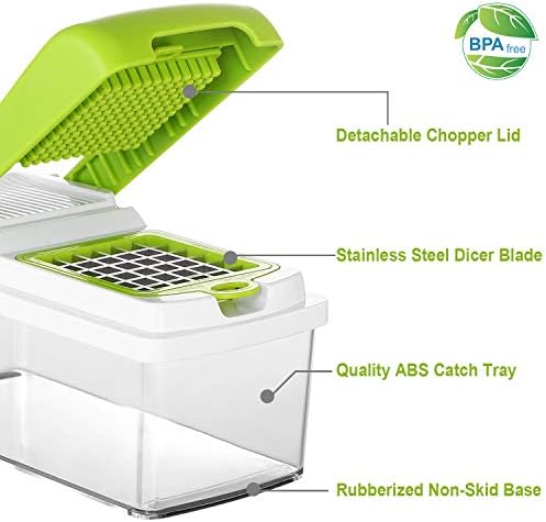 TeqHome Vegetable Chopper, Quick Potato Tomato Fruit Cutter Onion Slicer Set w/3 Blades Stainless Steel Food Chopper