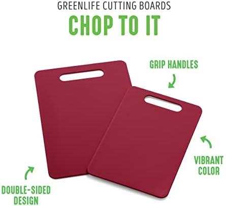 GreenLife Cutting Board Set 8x12" & 10x14", Extra Durable, Meal Prep, Non-Slip, Grip Handles, Crack Resistant, Dishwasher Safe, Reversible, Versatile Kitchen Essentials, Red