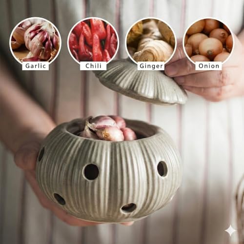 Garlic Keeper Jar with Lid, Garlic Storage Container Keep Fresh