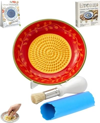 Ceramic Garlic Grater Plate Bowl for Food, Handheld Ginger Peeler Spanish Tomato Grater Dish Gradient Ginger Pottery Crusher Herb Stripper Porcelain Mincing Plate Grinder Kitchen Tool(#3)
