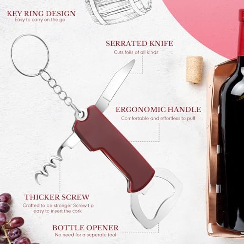 Ziliny 24 Pcs Wine Bottle Opener Keychains Bulk Corkscrew, Red