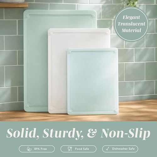 COOK WITH COLOR Extra Large Cutting Board Set, Jumbo-Sized Boards with Rubber Border for Enhanced Cooking Experience, 3-Piece, Mint