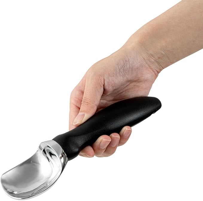 Restaurantware Comfy Grip 7.9 x 2 Inch Kitchen Ice Cream Scoop 1 Heavy-Duty Ice Cream Disher - Ergonomic PP Handle Dishwashable Black Metal Ice Cream Spade With Lid Opener Notch Multi-Use