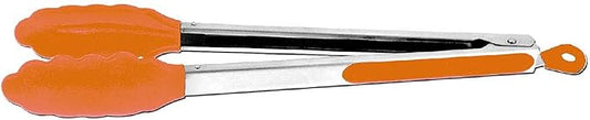 Dynamic 12" Locking Tongs With Silicone Heads, Orange