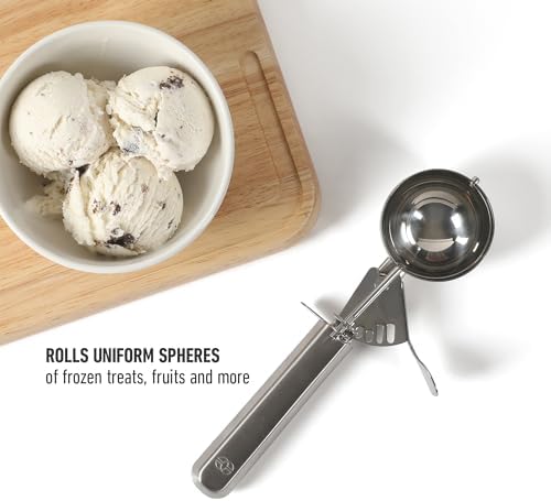 Calphalon Prime Ice Cream Scoop, Stainless Steel Latch-Release Ice Cream Scooper, Heavy-Duty Portion Scoop for Dough, Sorbet & Frozen Desserts, Weighted Handle for Control