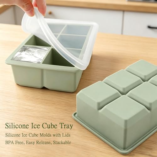 Ice Cube Trays for Freezer, Ice Cube Tray 3 Pack, Large Square Silicone Ice Cube Molds with Leak-Proof Removable Lid, BPA Free Flexible Stackable Ice Molds for Whiskey & Cocktails