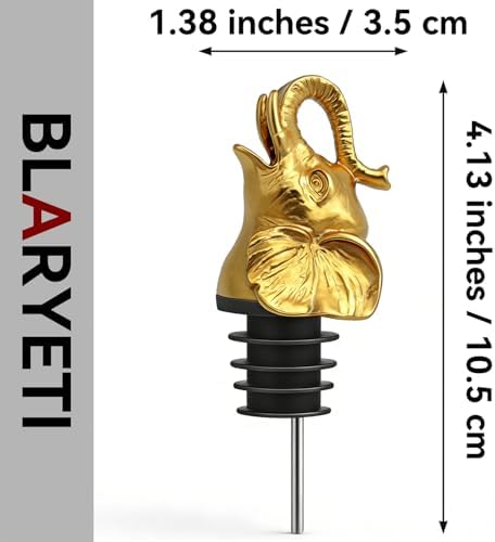 Elephant Wine Pourer Aerator (Gold), Lucky Animal Bottle Pour Spout, Zinc Alloy Drip-Free Stopper Attachment for White Elephant Gifts, Bar Cart Decor