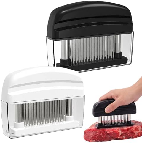 Professional Spring-Loaded Meat Tenderizer (2, Black+White)