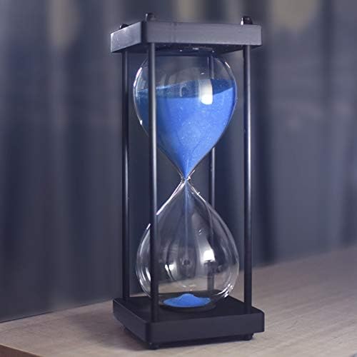 Hourglass Timer 60 Minute, Black Wooden Sand Timer, Blue