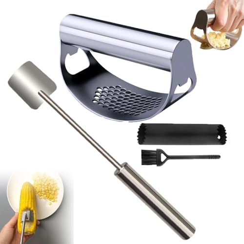 Garlic Press Rocker - Chopper - Smasher - Crusher - Mincer Tool, 2025 New Stainless Steel Garlic Press, Garlic Grater Tool, For Squeezes, Extracts, Crushes (1 Set Mix)