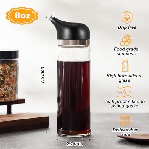 2 Pcs Soy Sauce Dispenser 8 oz, Glass Non Drip White and Black