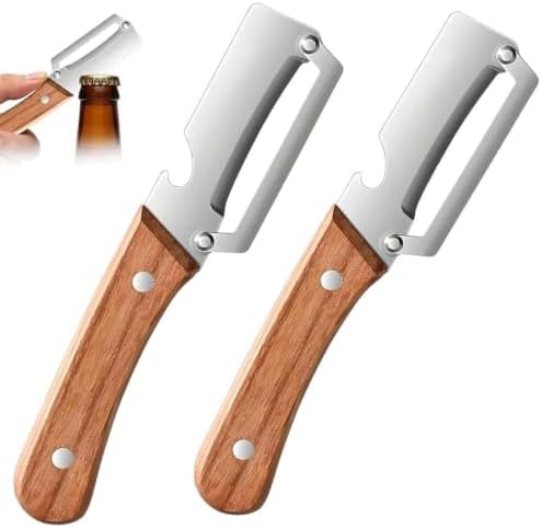 Multi-Functional Vegetable Peeler for Kitchen,Zero Snag Wooden Peeler with Bottle Opener,Hand Held Peeler Slicer Kitchen Tool,2-In-1 Stainless Steel Kitchen Tool for Potato Pumpkin Zucchini (2 PC)
