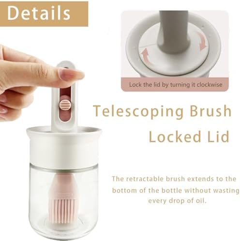 Oil Dispenser with Brush Glass Olive Oil Dispenser with Expandable Silicone Brush and Locking Cap Ideal for Kitchen Cooking Vinegar Sauces Barbecue Grilling Frying (2 Pcs)