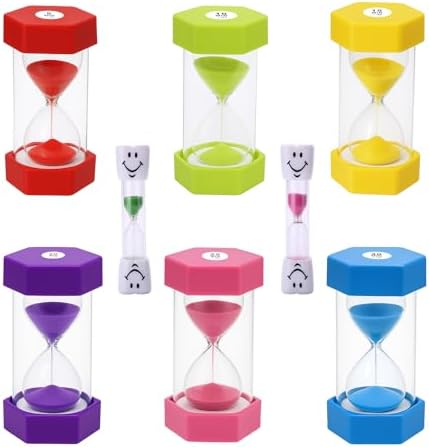 Hexagonal Sand Timer Set, 8-Pack, 2 to 30 Minute, Colorful