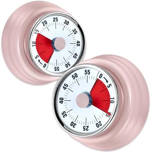 60-Minute Magnetic Visual Timer, Silent Operation and No Battery Needed, Time Management Tools for Kitchen, Homeschool Desk, Office Meetings & Home Learning Timer (Pink-X2)
