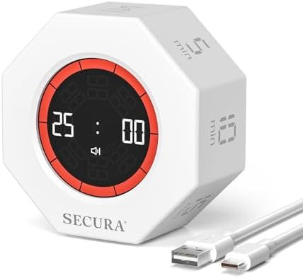 Secura Pomodoro Timer with 5/10/15/20/25/50/90 Min Presets, 3 Level Volume