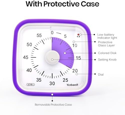 Yunbaoit Visual Timer for Kids, Silent 60-min Countdown Timer, Purple