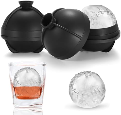 Nax Caki 3D Baseball Ice Cube Molds, Novelty Baseball Gifts Stuff for Men, 2.5" Large Silicone Round Ball Ice Cube Tray for Cocktails,Bourbon,Brandy, Whiskey