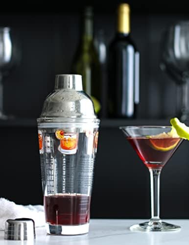14 oz Recipe Glass Cocktail Shaker With Strainer Top - Includes 6 Cocktail Drink Recipes (Whiskey Theme)