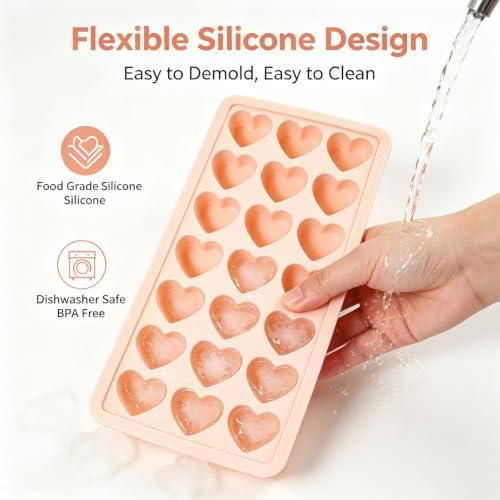 2 Pack Heart-Shaped Ice Cube Trays - 42 Holes Silicone Heart Ice Cube Tray with Lid, BPA Free and Dishwasher Safe, Mini Fun Ice Cube Mold, Easy to Remove (Pink + Blue)
