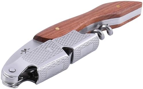 Zulay Kitchen Corkscrew Wine Opener - Premium 420 Stainless Steel & Rosewood Wine Bottle Opener - Double Hinged Opener with Foil Cutter & Cap Remover - Rosewood